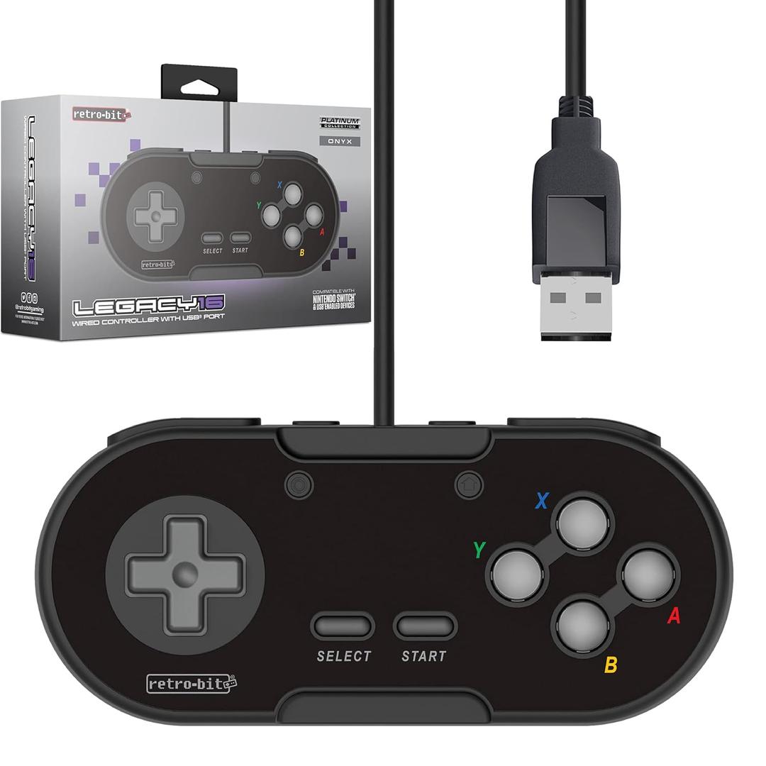 Retro-Bit Legacy 16 Wired USB Controller - Features Home, SS & ZL/ZR Buttons - for Switch, PC, MacOS, RetroPie, Raspberry Pi - Onyx