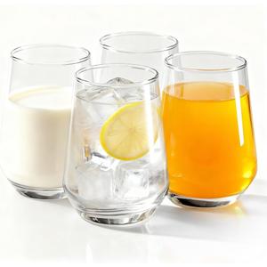 Modern Glass Drinking Cups Set, Clear Crystal Stemless Tumblers, 13.2 oz Capacity, 4.53 inch Height, 4 Pack (Transparent glass cup) Kitchen Water Iced Tea Juice Milk Beverage Glass