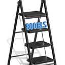 4 Step Ladder, Folding Step Stool with Wide Anti-Slip Pedal & Thick Rubber Feet, Handrail, Safe-Lock Design, Folding Portable Ladder for Multi-Purpose, 800lb, Black