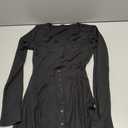 Women Sexy Deep V Neck Button Front Knit Mini Dress Elegant Long Sleeve Ribbed Flowy Hem A-Line Short Dresses