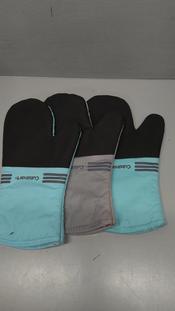 Cuisinart Neoprene Oven Mitts Aqua + Black Heat Resistant 7.5" X 12.5" Set of 3
