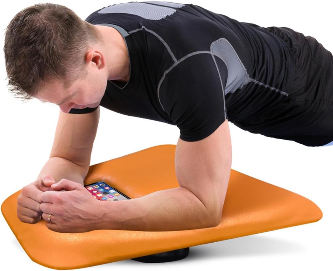 Core Trainer Plank Board - Multifunctional Orange Leather Fitness Board with free iOS/Android App for Full Body Fitness while Playing GamesWatching Videos