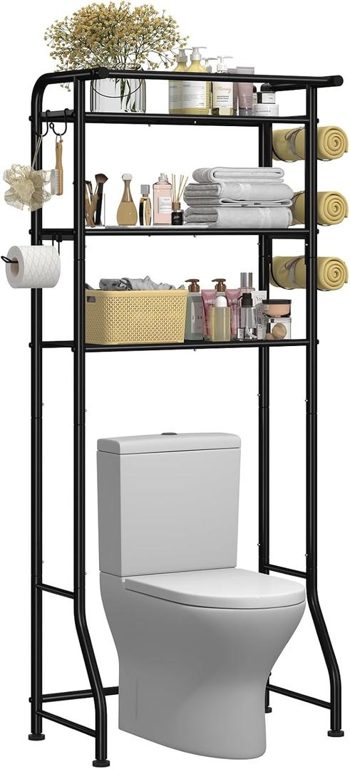 Simple Trending 3 Tier Over The Toilet Rack, Shelf Bathroom, Bathroom Stand Organizer Space Saver, Black