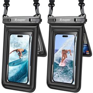 [Up to 8.5''] Waterproof Phone Pouch Floating, Double Bags Waterproof Phone Case with Lanyard for iPhone 16 15 Pro Max, Galaxy S25 S24 Ultra, IPX8 Cellphone Dry Bag Beach Cruise Ship Essentials 2 Pack (Black & Black)