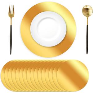 Tarklanda 100 Pcs Round Gold Placemats, 13.3" Mirror Foil Mother's Day Decorative Table Place Mats Mirrored Disposable Paper Placemat for Dining Table Wedding Birthday Party Decor (Yellow)