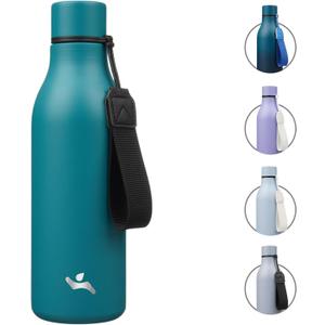 Insulated Water Bottle with Strap,18 oz Double Wall Stainless Steel Vacuum Bottles Metal Water Flask,Lake Blue