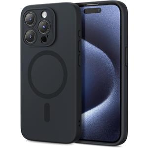 ESR for iPhone 15 Pro Case with MagSafe, Supports Magnetic Charging, Slim Liquid Silicone Case, Shock Absorbing, Screen and Camera Protection, Cloud Series, Black