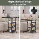 Height Adjustable End Table with Charging Station, Mobile C Shaped Laptop Side Table with Wheels, 3-Tier Sofa Couch Table with Storage Shelve for Living Room Bedroom, Grey Oak, 31.5" x 15.7" x 31.8"