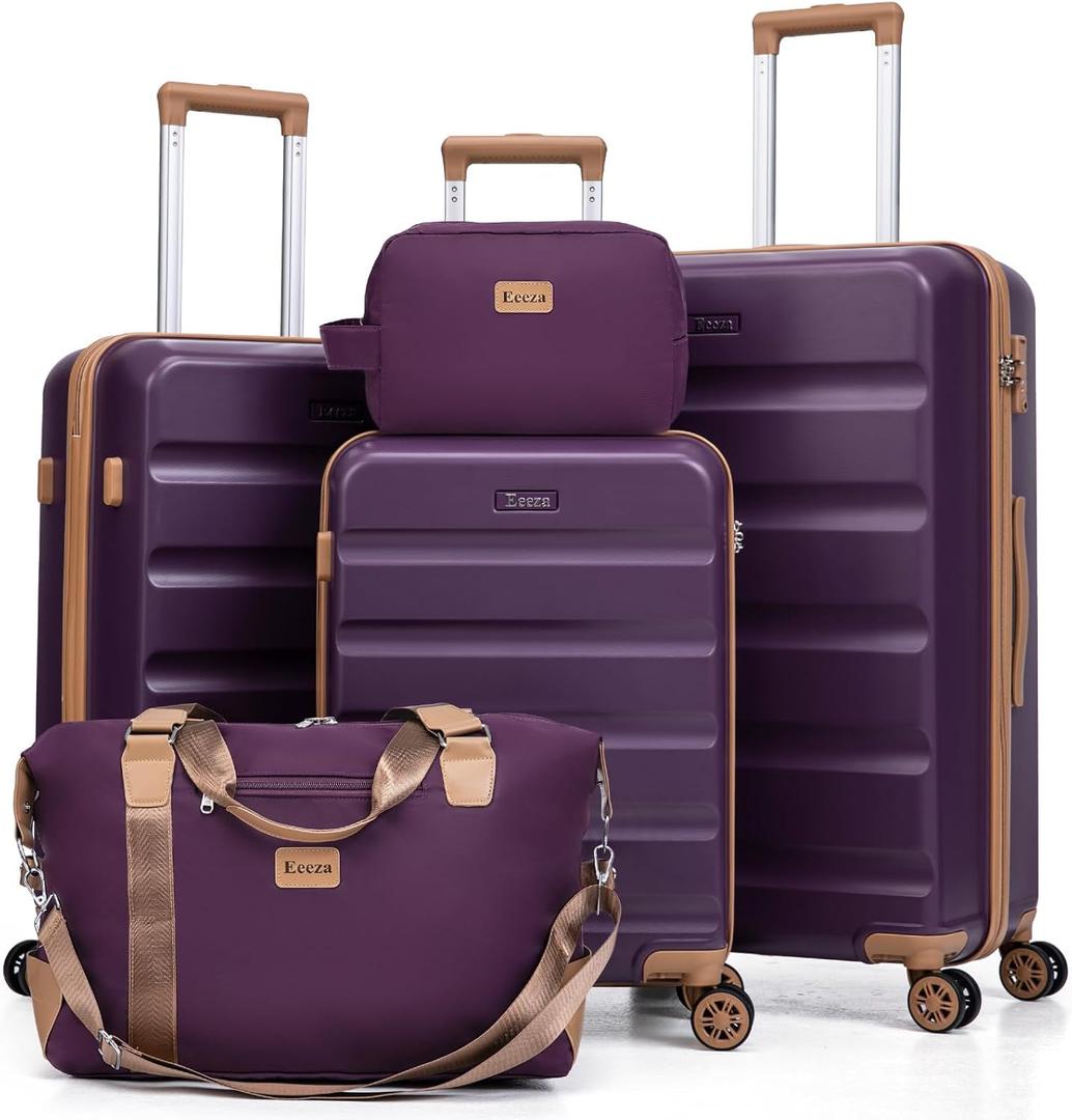 Luggage Sets 5 Piece, Suitcases with Wheels,ABS Hard Case Luggage with TSA Lock Spinner Wheels,Carry On Luggage Set (20/24/28 Inch) (Violet)