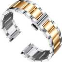 BINLUN Stainless Steel Watch Band, Heavy Duty Metal Replacement Strap with Polished & Matte Brushed Finish for Men and Women, 16mm-26mm(Polished Silver and Gold,16mm)