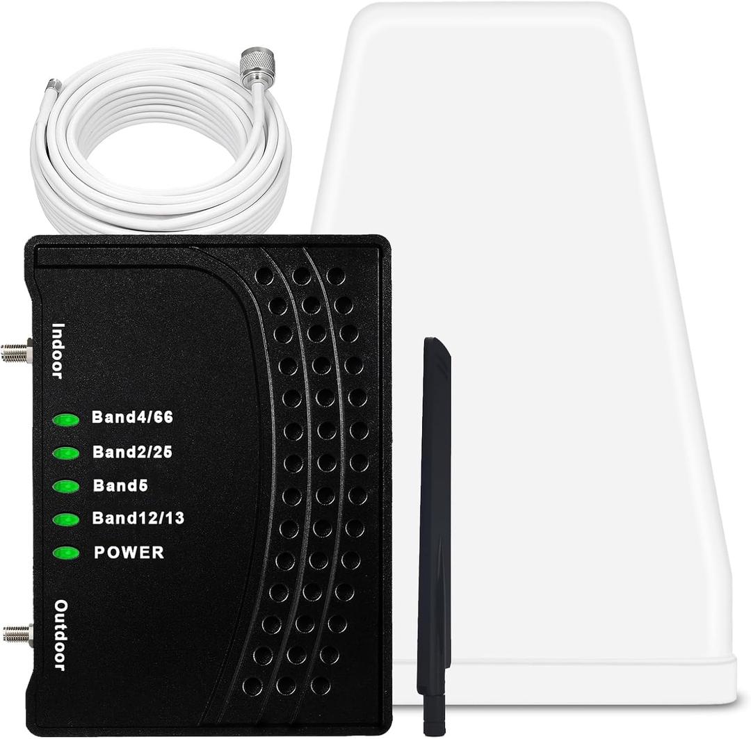 Cell Phone Booster for Home & Office,Up to 2,000 sq ft,Cell Phone Signal Booster with Band 66/25/2/4/5/12/13/17,Boost 5G 4G Data for All U.S. Carriers FCC Approved Cell Booster (Black)