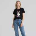 Women's Easter Shirts: Bunny Eggs Pattern Casual Round Neck Short Sleeve T-Shirt (L)