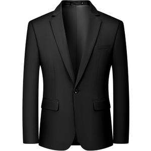 MAGE MALE Men's One Button Suit Jacket Elegant Solid Color Blazers Slim Fit Lightweight Sport Coats Blazer (XX-Large, Black)