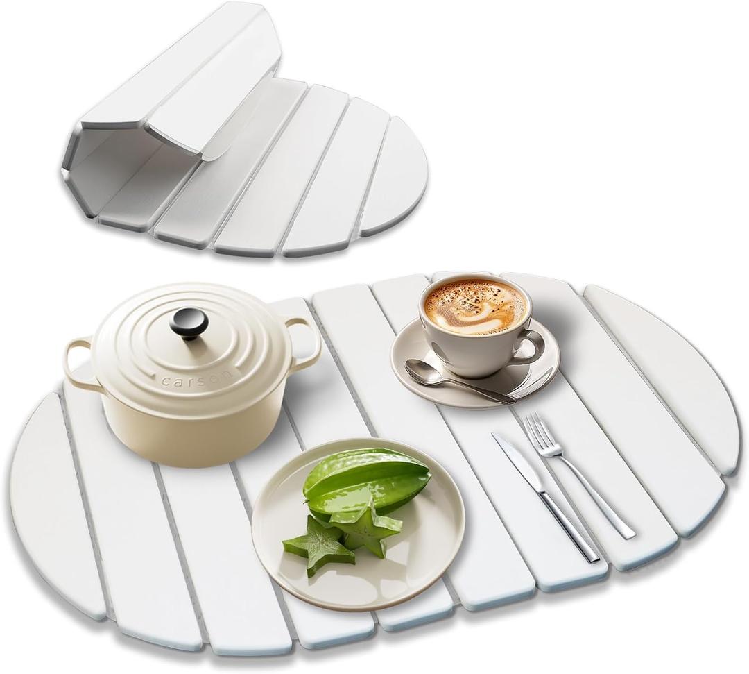 Large Stone Dish Drying Mats for Kitchen Counter,Quick Dry Stone Dishes Mats, Non-Slip Diatomaceous Earth Drying Mat for Multi - Purpose, Match Any Countertop (White, 23.6" x 15.4" )