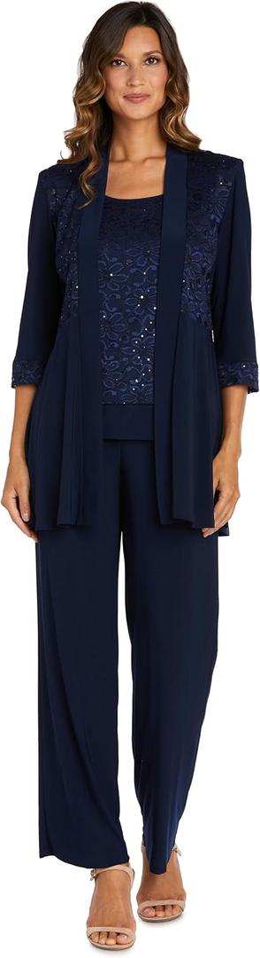 R&M Richards Women's 2-Piece Glitter Lace Mock Jacket Pant Set with Ity Trousers for Mother of the Bride, Cocktail Attire 18W