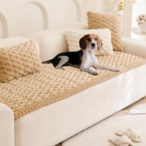 Couch Cover for Dogs Fuzzy Sofa Covers for Pet, Geometric Jacquard Coral Pet-Friendly Washable Non-Slip Sofas Slipcover Cushion Protector Pets Mat Dog Bed Mats (27.6" x 59.06", Brown)