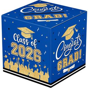 Graduation Card Box 2026 - Congrats Grad Card Boxes Holder, Blue and Gold Class of 2026 Graduation Gift Cards Box for Graduation Party Decorations 2026 Favors Decor Supplies Props,9x 9 x 9 inches