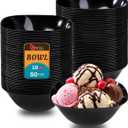 bUCLA 50Pack Black Plastic Serving Bowls - 16oz Disposable Serving Bowls for Dessert/Ice Cream/Salsa/Snack/Candy, Ideal for Party & Graduation