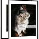 RICHFOCUS Aluminum Picture Frame - 16x24 Black Metal Frame with Mat for 12x18 Photo, Floating Frame with Tempered Glass - Poster Frame Wall Hook Included for Gallery Wall, Set of 3