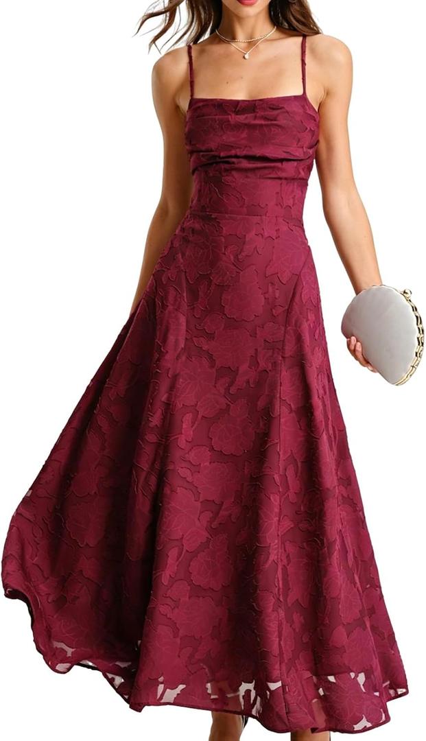 RIHOAS Women's Maxi Dresses Wedding Guest Dress A-Line Long Square Neck Backless Sling for Beach Wedding Party L