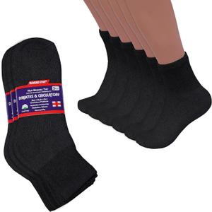 Diamond Star Diabetic Socks For Men Women Non-Binding Doctor Approved Diabetic Ankle Socks (12 Pairs Black, Big & Tall Men's 13-15 Shoe Size 9-14)