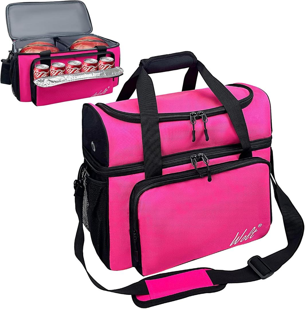 WOLT 2 Ball Bowling Bag with Padded Holder - Fits Shoes Up to Mens Size 16, Bowling Accessories, Pink