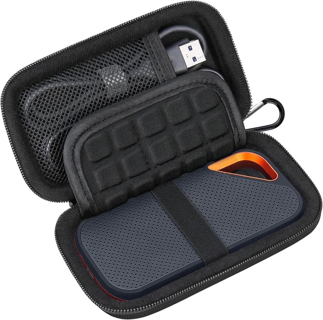 Lacdo Hard Carrying Case for SanDisk Extreme Pro/SanDisk Extreme Portable External SSD 500GB 1TB 2TB 4TB 8TB USB-C Solid State Drive EVA Shockproof Protective Storage Travel Bag, Black+Black