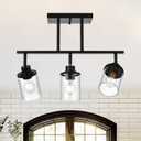 Track Lighting Fixtures 3 Light Ceiling Lights with Adjustable Track Heads, Black Bathroom Vanity Light with Clear Glass Shade, Modern Track Lighting Kit for Kitchen Office Living Room