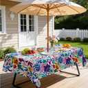 joybest Indoor Outdoor Tablecloth with Umbrella Hole and Zipper, Paisley Print Patio Table Cover Waterproof Fabric Tablecloth for Spring Summer, Picnic, 60 x 84 Rectangle/Oblong