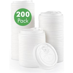 ECOLipak 100% Compostable Coffee Cup Lids 200 Count3.54 inch Disposable CPLA Cup Lid Suitable for 10 oz, 12 oz, 16 oz, and 20 oz Paper Cups, White