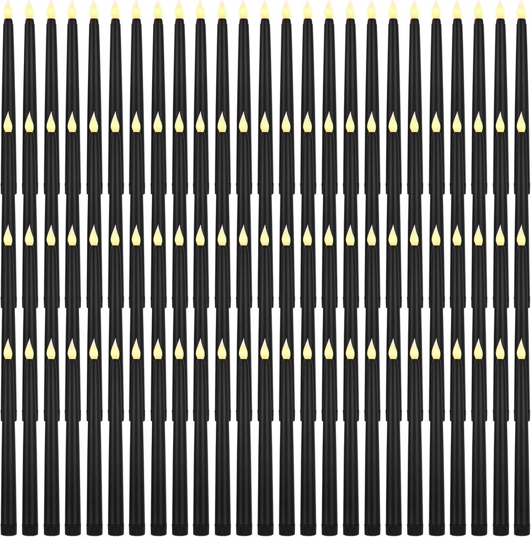 Baquler 100 Pcs Black 9.7 Inch LED Flameless Taper Candles Bulk Battery Operated Taper Candles Flickering Candlesticks for Wedding Church Holiday Table Decoration