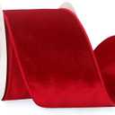 Ribbli Red Velvet Wired Ribbon 4 Inch Velvet with Satin Christmas Ribbon for Gift Wrapping Christmas Tree Decoration Crafts Wreaths Supplies-Continuous 10 Yards