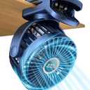 Buywoo Portable Mini Personal Fan, Small Rechargeable Battery Powered Stroller Fan for Desk, Strong Clamp Grip, 360 Rotation, 3-Speed, LED Display, Clip On Cooler for Bed, Golf Cart, Office, Blue
