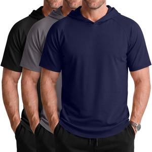 Neer 3 Pack Men's Short Sleeve Workout Hoodies, 3-Color, X-Large