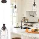 zeyu 1-Light Kitchen Hanging Light Fixture, Farmhouse Island Pendant Lighting, Water Ripple Glass Shade, Oil Rubbed Bronze Finish, ZG33M1L-L ORB-WG (6.3 Inch | 1 Pack)