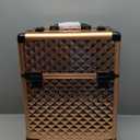 Stagiant Rolling Makeup Train Case Large Storage Cosmetic Trolley 4 Tray with Sliding Rail Removable Middle Layer with Key Swivel Wheels Salon Barber Case Traveling Cart Trunk (Rose Gold)