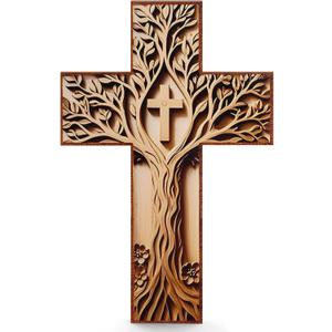 GIMKUFR 12" Wooden Cross for Wall, Premium Cross Wall Decor, 2D Crucifix Wall Cross Art for Table Church Home Room Décor Decoration For Christmas, Altar Decor, Christian Prayer, Baptism Gifts