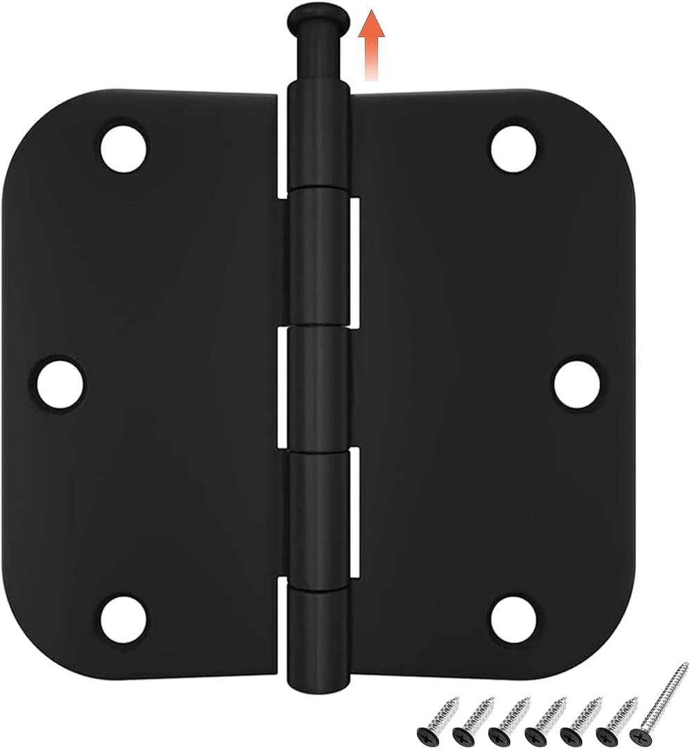 HOSOM 42 Pack Rounded Matte Black Door Hinges 3.5 Inch with 5/8" Radius Corner, Interior Door Hinges for Bedroom, Bathroom, Cabinet, and More