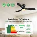 52in Smart Flush Mount Ceiling Fans with Lights,Outdoor Low Profile Wood Ceiling Fan Quiet DC Motor,Work with Alexa/Gg Voice Control/App/Remote,Dimmable,6-speed, Easy Install for Patio,Porch,Black
