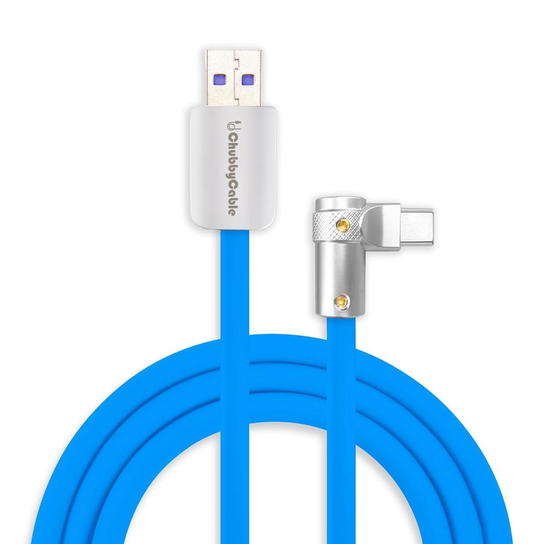 chubbycable FlexElbow 90 Degree 120W Fast Charging Cable Right Angle USB C Cable Silicone Charging Cord Compatible with iPhone 17-15 Series iPad, Blue, USB-A to Type-C, 6.6FT
