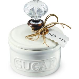Mud Pie Door Knob Sugar Bowl, White 5.85H X 6.7L X 6.35W