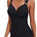KI LAPHEE One Piece Bathing Suit for Women Tummy Control Swimsuits V Neck Ruched Cross Back Self Tie (Black)
