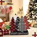 Pinkunn Christmas Tree Table Sign Wooden Christmas Tabletop Centerpiece Decor Rustic Decorative Farmhouse Xmas Table Decoration for Home Shelf Desk(Classic)