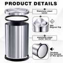 Maxdot 2 Pcs 2.4 Gallon/9 L Silver Bathroom Trash Can with Flip Lid and Toilet Brush Set, Small Luxury Stainless Steel Garbage Trash Can Wastebasket Bin for Home Office Hotel Bathroom Bedroom Kitchen