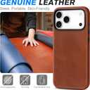SHIELDON Genuine Leather Case for iPhone 17 Pro Max 6.9" 2025 with [Updated Camera Button], Compatible with Magsafe, Magnetic Wireless Charging, Shockproof Protective Cover, Metal Button - Retro Brown