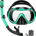 Snorkeling Gear for Adults, Adult Snorkel Set with Panoramic Anti-Leak and Anti-Fog Tempered Glass Snorkel Mask, Dry Top Snorkel, Snorkle Mask Set Adult with Mesh Bag Ear Plug for Snorkeling (Malachite Green (1 Set))