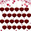 Riceshoot 24 Pcs Valentine's Day Flocked Heart Ornaments Romantic Red Heart Hanging Decorations Baubles for Small Tree Valentines Party Home Decor