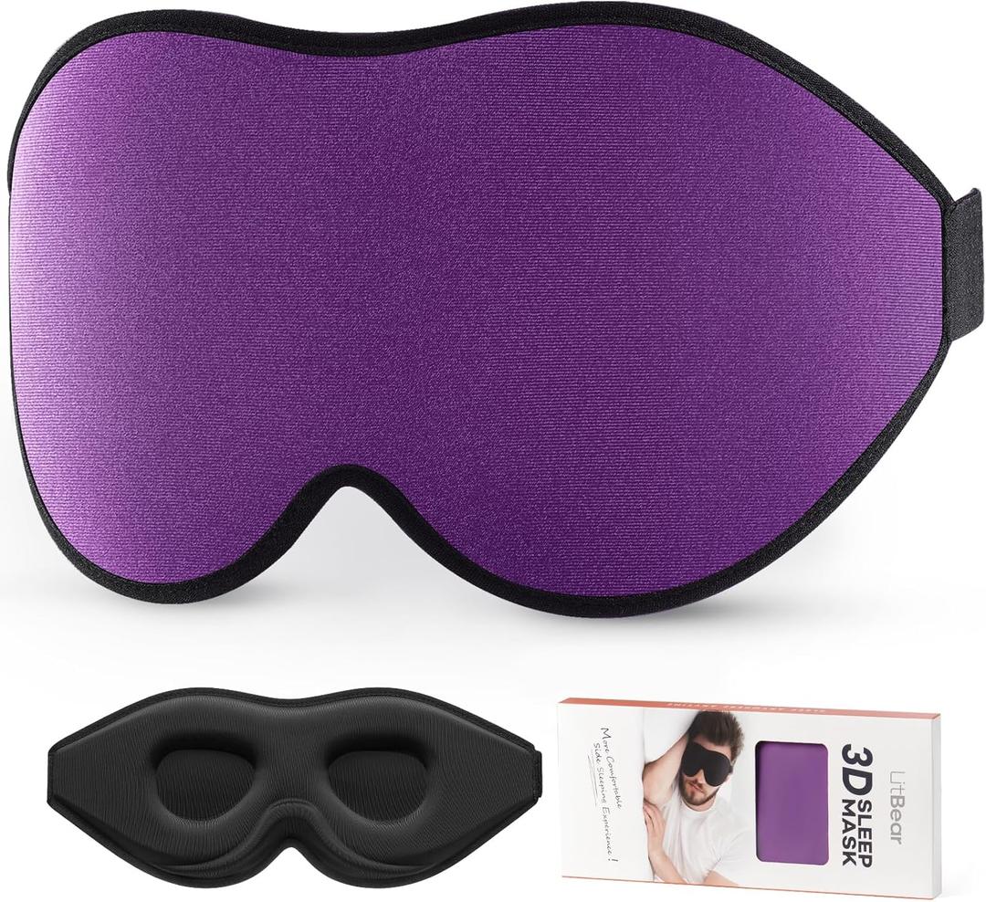 LitBear Sleep Mask for Side Sleeper Women Men, Eye Mask for Sleeping Light Blocking, 3D Contoured Cup Sleeping Mask, Soft Breathable Sleep Eye Mask with Adjustable Elastic Strap for Flight Nap (1 Count (Pack of 1), Purple)