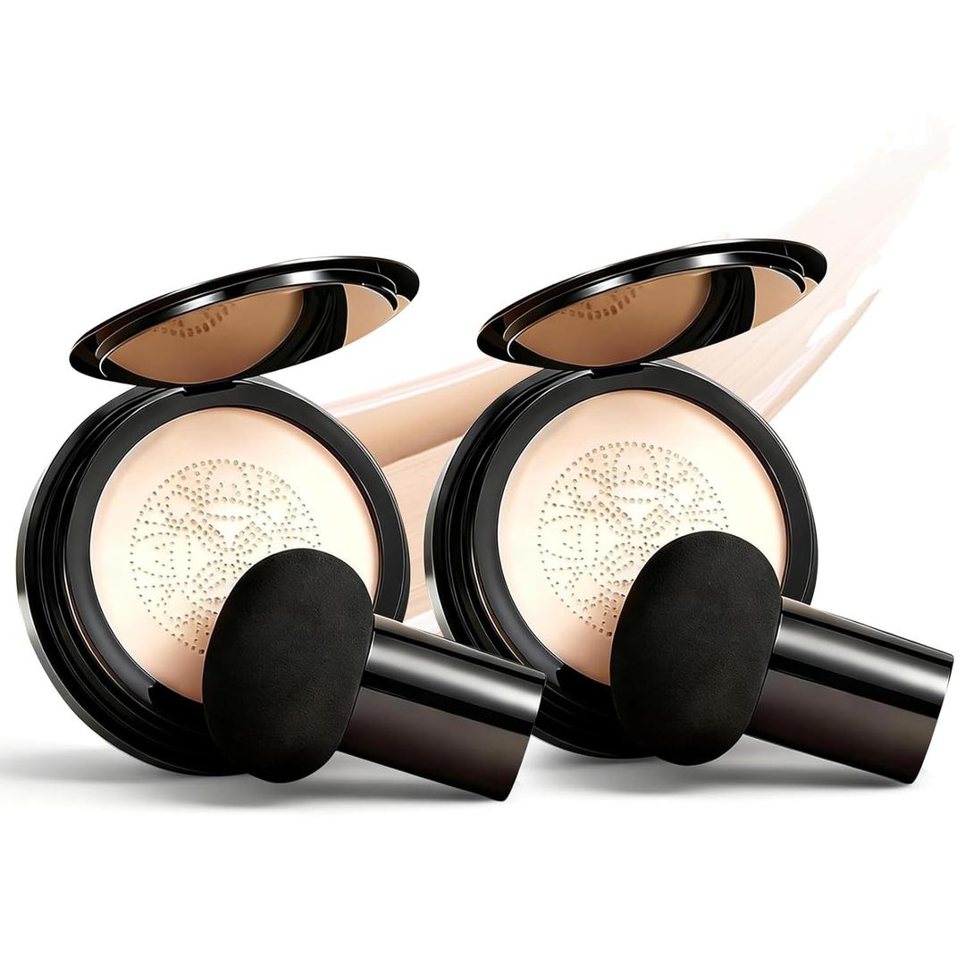 2Pcs Foundation for Older Women, Perfect for Light/Medium Complexions, Mushroom Head Air Cushion CC Cream, Cover up BB Cream for Mature Skin, Makeup Concealer Long Lasting Full Coverage