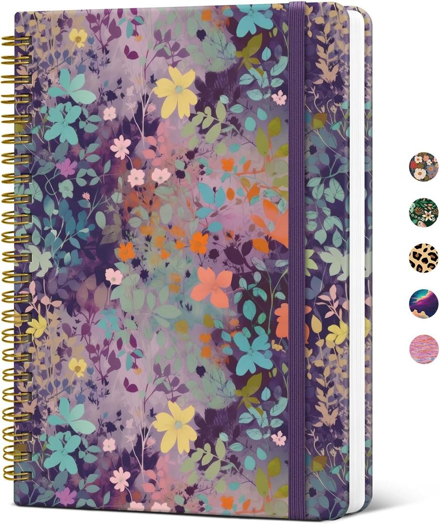 Taja Spiral Journal Notebook for Women, Pretty Hardcover Lined Notebook for Work & Note Taking, Aesthetic Cute Journal for Writing, 140 Pages, 6"x8", Lavendar Floral